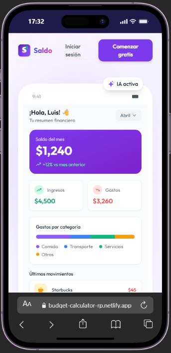 Saldo - Vista mobile